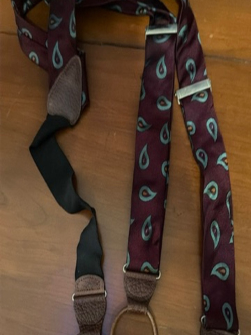 Vintage Suspenders Purple/Blue Leather Button Ends